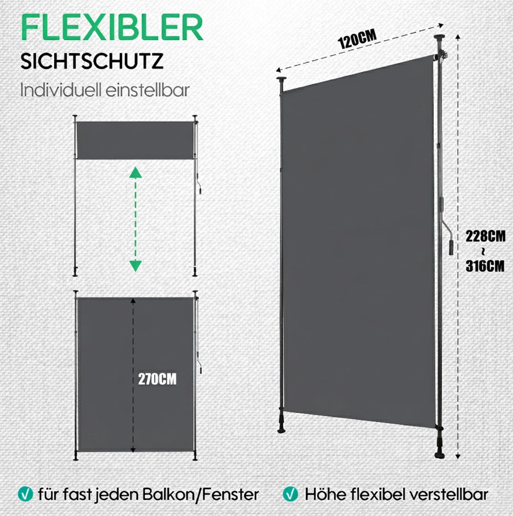 Tenda verticale da esterno con manovella; altezza regolabile 220-310 cm; antracite