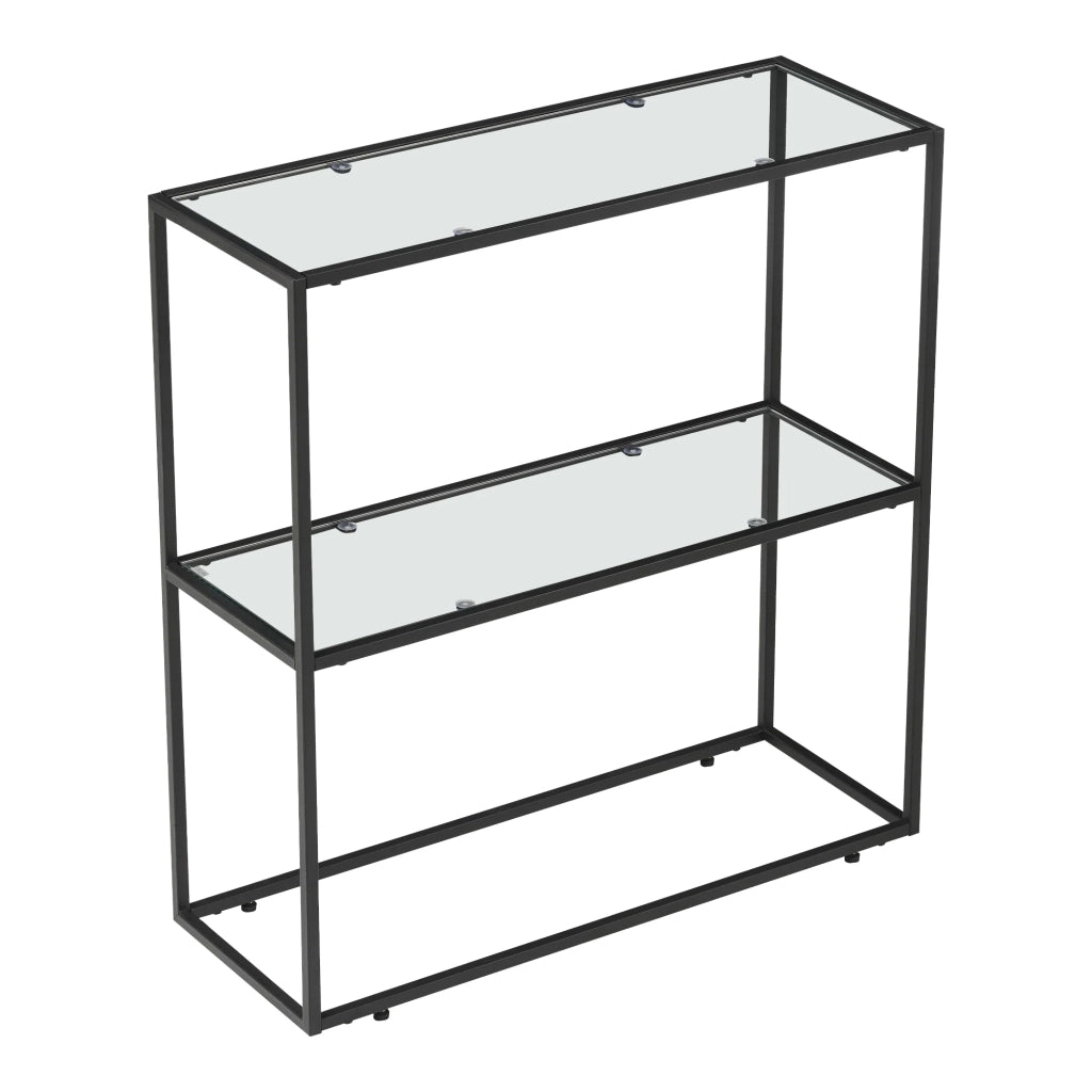 Tavolo consolle con vetro temperato 85 x 80 x 30 cm nero e trasparente 03_0010876