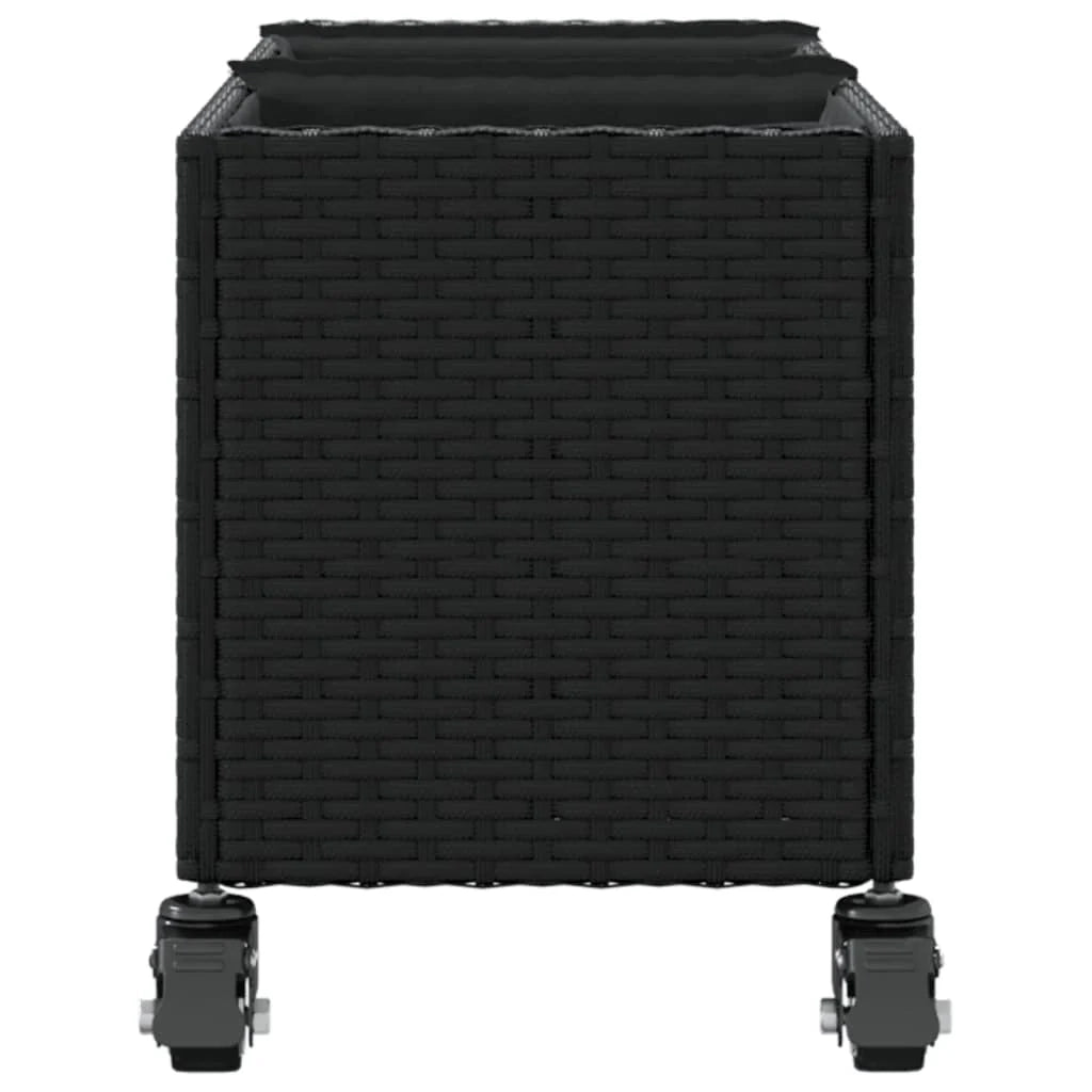 Fioriera aiuola rialzata fioriera aiuola giardino terrazza con ruote set da 2 107 x 32 x 38 cm resina intrecciata nera 02_0038908