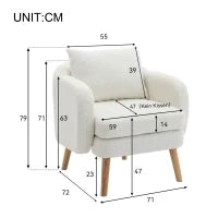 Poltrona da Salotto in Velluto Teddy Moderna e Semplice con Cuscino, Seduta Extra Spessa, Struttura in Legno Massello, 71x72x71cm, Bianco