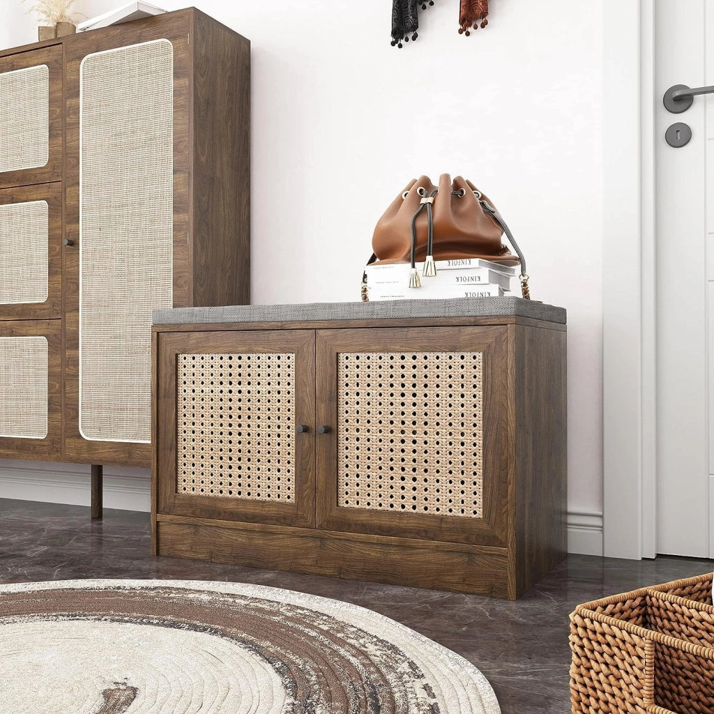 scarpiera Scarpiera, Armadietto portascarpe con 3 cassetti ribaltabili in rattan e ripiani portaoggetti, Armadietto portascarpe autoportante a 3 livelli per ingresso, corridoio, camera da letto,