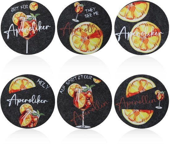 Set di 6 calzini per bicchieri, calzini per bicchieri orizzontali per cocktail, decorazione per la tavola dei cocktail, per bicchieri, per appassionati di Aperol