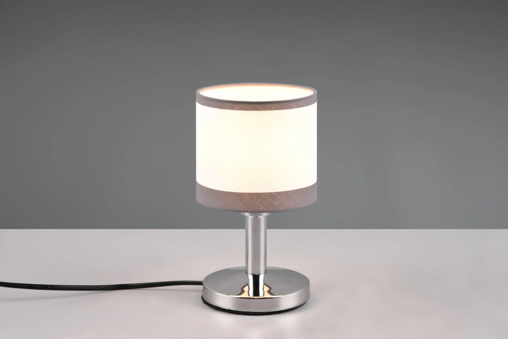 DAVOS LAMPADA DA TAVOLO METALLO CROMATO PARALUME BIANCO E GRIGIO H. 22CM 1 LUCE ATTACCO E14
