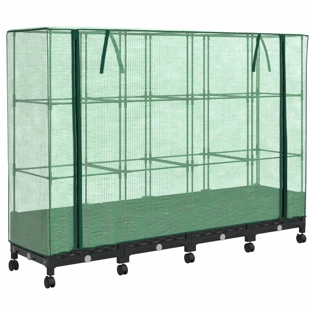 Vaso da Giardino con Copertura per Serra e Ruote 4 pz Nero PP 3423139