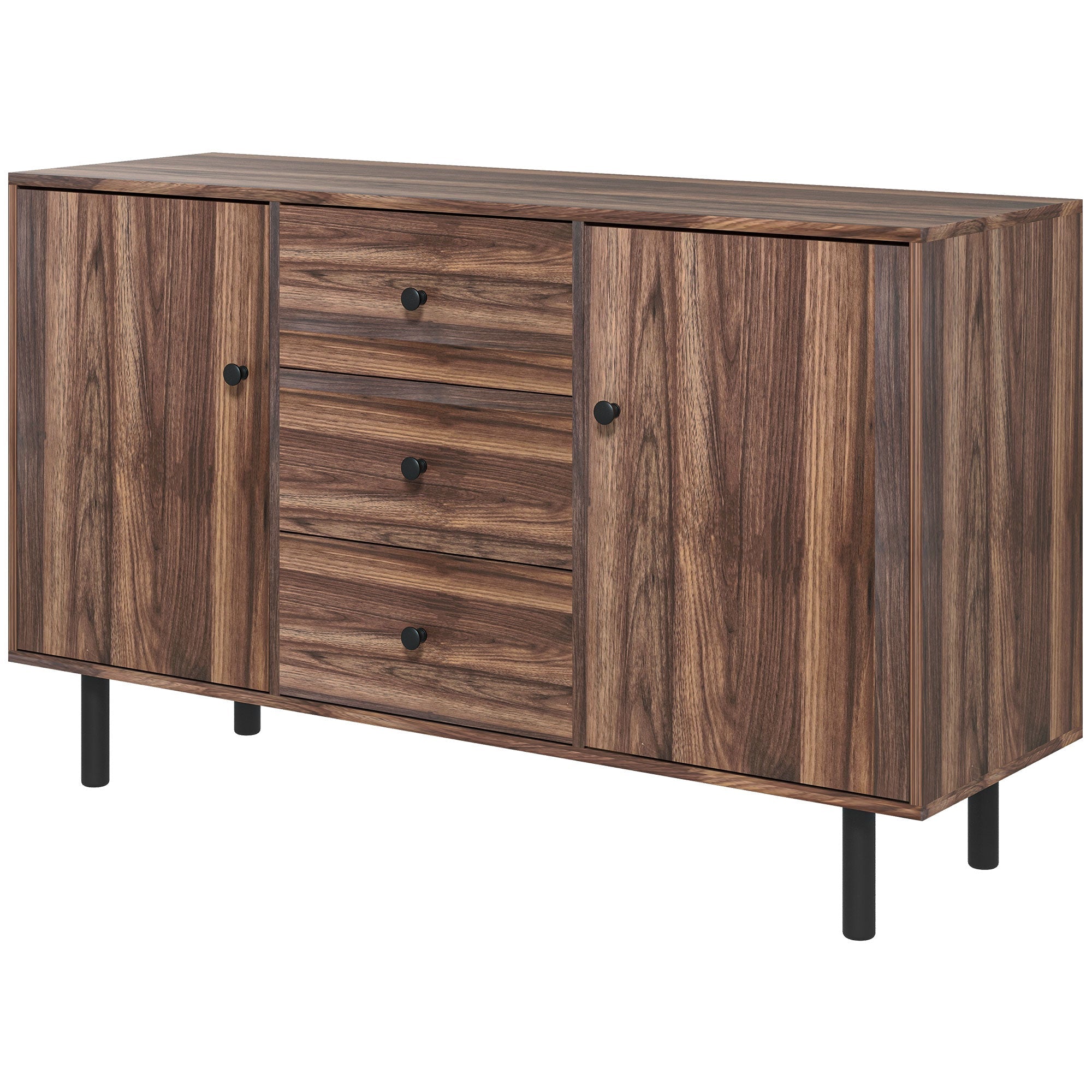 Credenza 2 Ante 3 Cassetti 127x40x76 cm in Legno e Truciolato Marrone e Nero