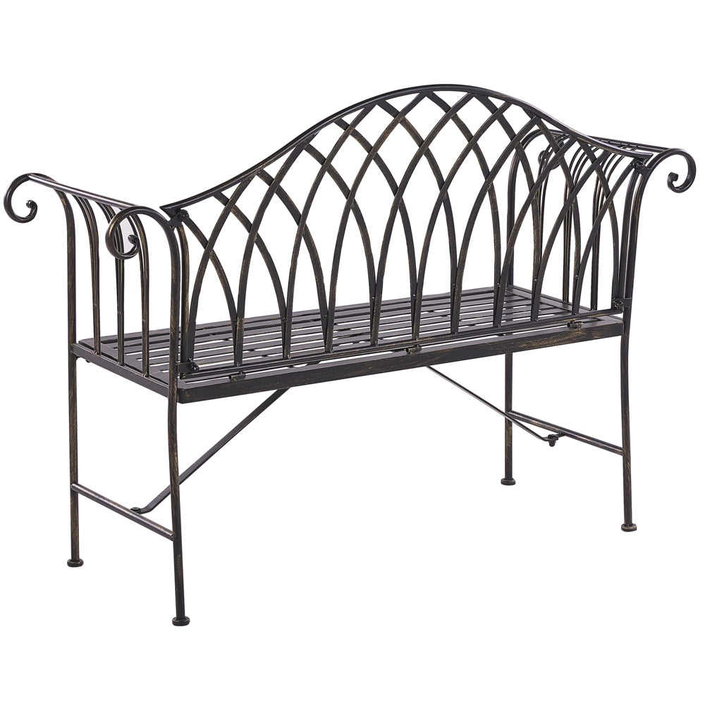 Panca da giardino per esterni in metallo Nero 130 cm 2 posti con braccioli svasati in stile vintage