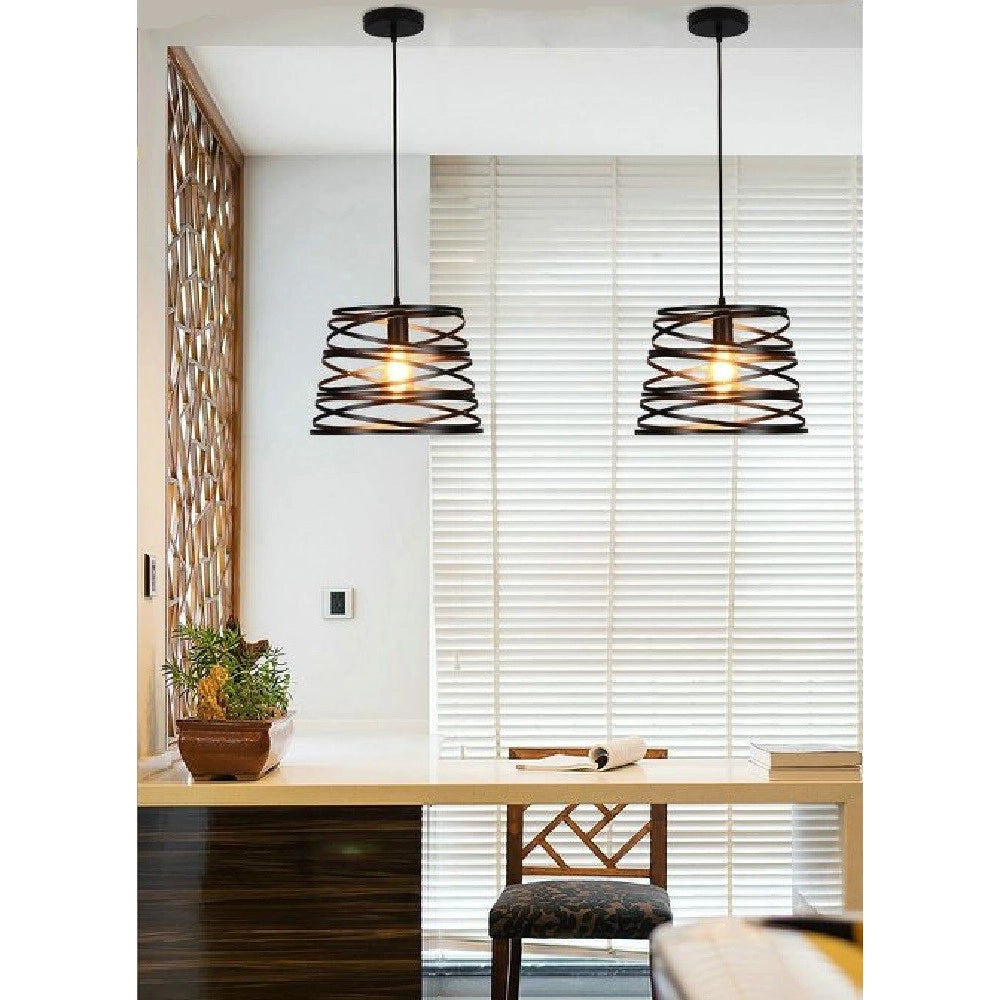 Trade Shop - Lampadario A Sospensione Moderno Con Paralume Metallo Vortice Traforato Nero A08 -