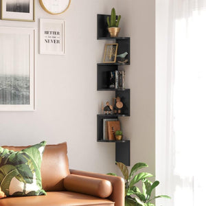 Libreria angolare VALORA, 5 ripiani, nera, stile loft LBC072B01