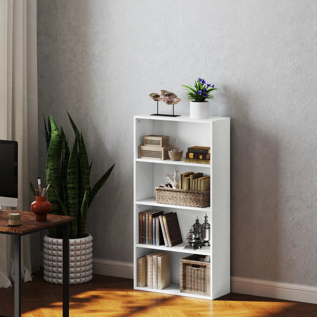 Mobile Libreria a 4 Ripiani con 2 Scaffali Flessibili, in Legno, 60x24x115.5 cm, Bianco