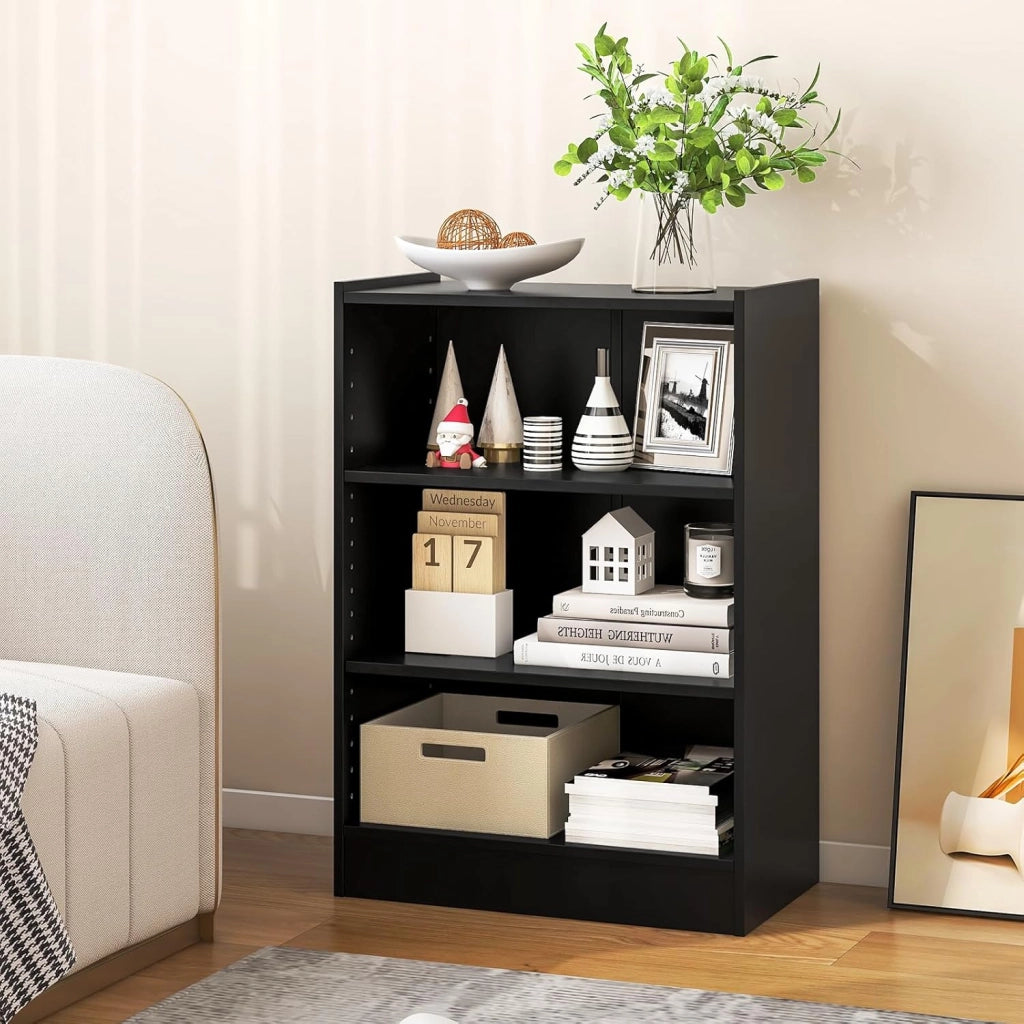 Libreria a 3 Piani, Scaffale Multifunzionale con Ripiani Regolabili e Dispositivo Antiribaltamento, per Soggiorno, Camera da Letto, Studio, 50 x 30 x 75 cm (Nero)