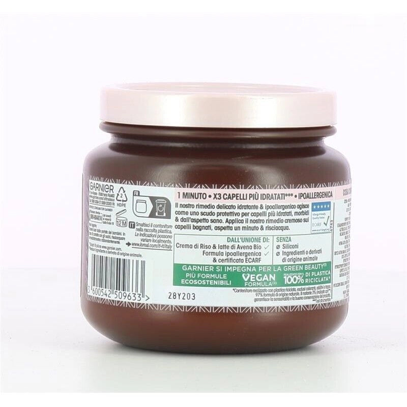 GARNIER ULTRA DOLCE MASCHERA IDRATANTE PER CAPELLI DELICATI E CUTE SENSIBILE CON CREMA DI RISO E LATTE DI AVENA 340 ML