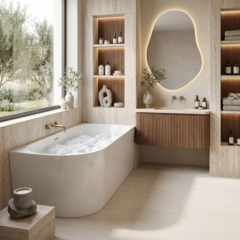Vasca Da Bagno Angolare In Acrilico Rea Bellanto Slim 150 Right Copritappo bianco