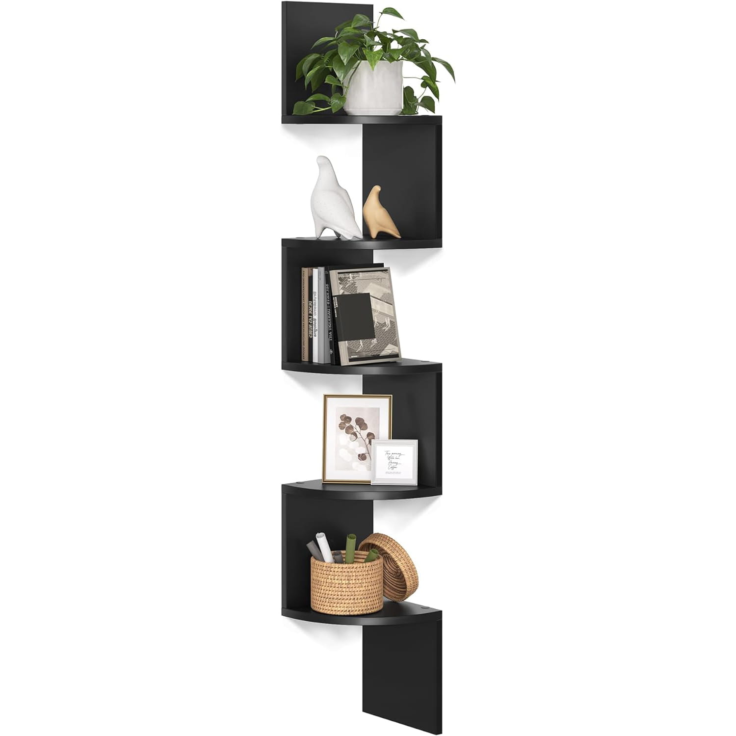 Libreria angolare VALORA, 5 ripiani, nera, stile loft LBC072B01