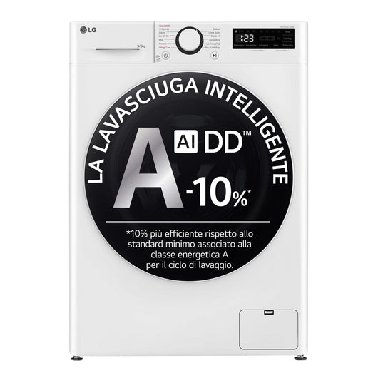 LG D2R5S09TSWW Lavasciuga slim 9/5kg AI DD, Classe E, 1200 giri, TurboWash 360, Vapore