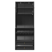 Credenza da cucina LED con ante in vetro e ripiani regolabili; per cucina e soggiorno; in MDF nero; 140 × 40 × 180 cm