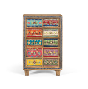 Credenza in legno di mango con dettagli dipinti a mano