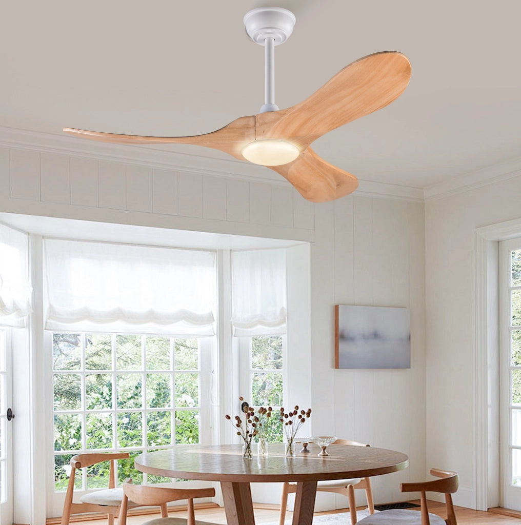 Ventilatore da soffitto con luce LED 42 pollici in legno massello; bianco naturale