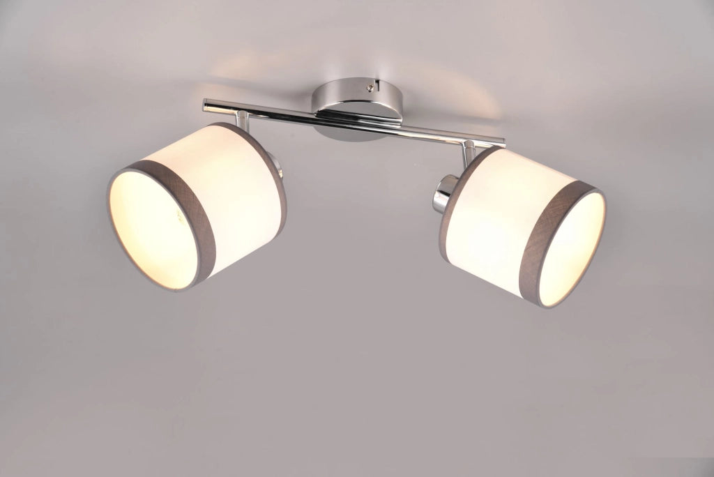 DAVOS BARRA 2 SPOTS ORIENTABILI METALLO CROMATO PARALUMI BIANCO E GRIGIO L. 35CM ATTACCO E14