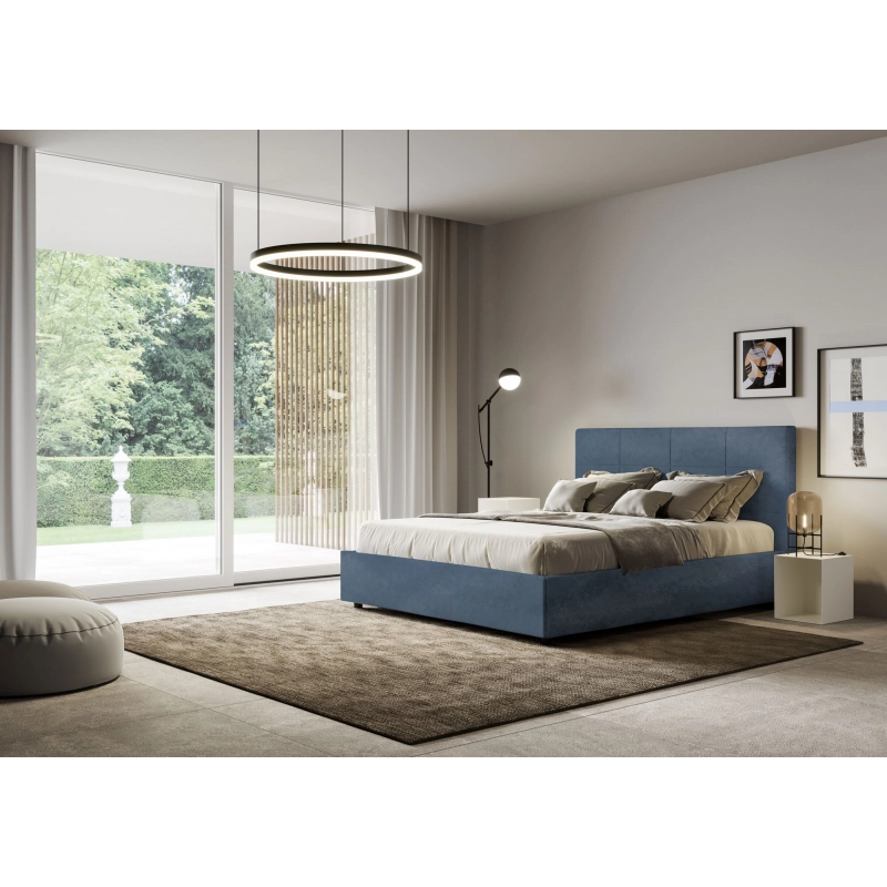 Letto imbottito Matrimoniale 160x200 cm Mika - Con rete,Microfibra,Blu