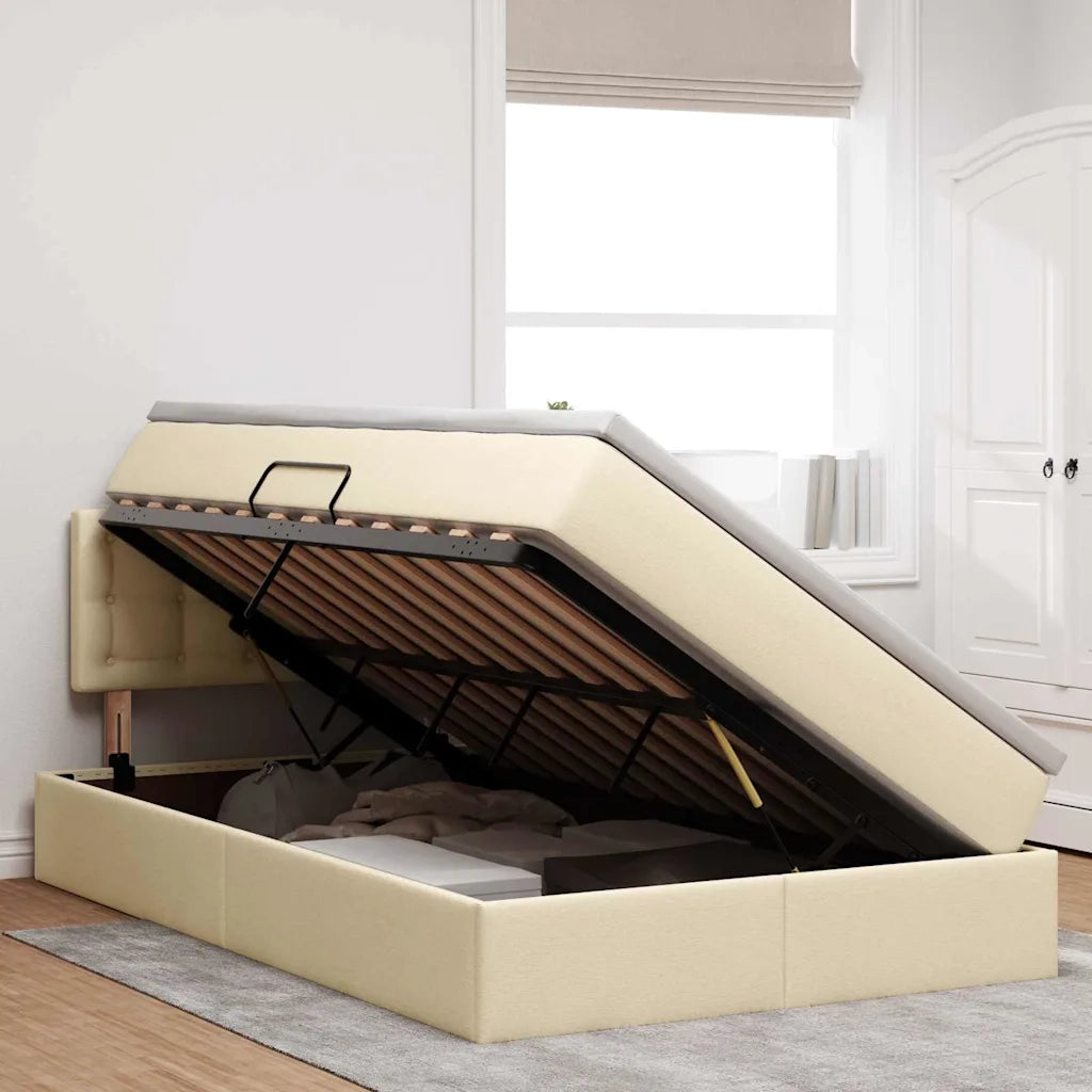 Letto con contenitore e LED con led Crema 120 x 200 cm Tessuto