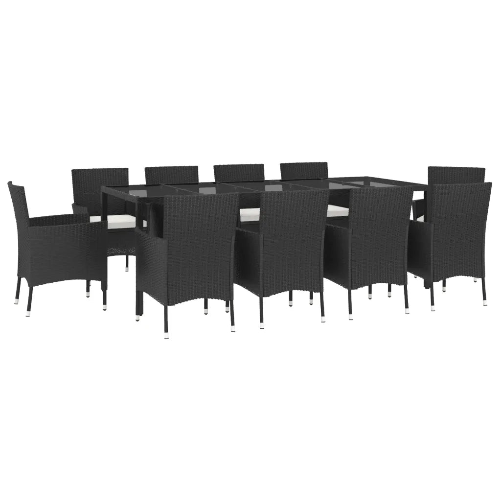 Set da Pranzo da Giardino 11 pz con Cuscini in Polyrattan Nero 3187323