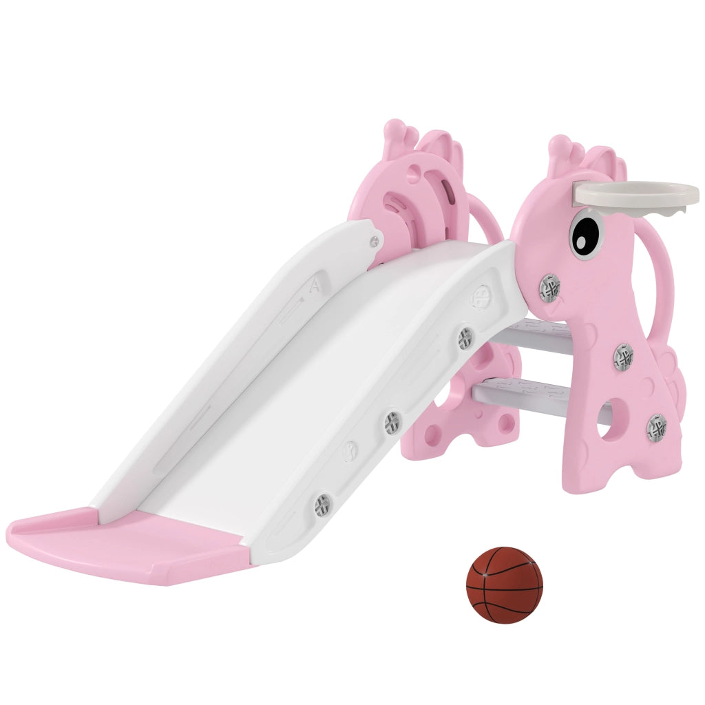Scivolo 3 in 1 per Bambini Forma Giraffa con Canestro e Palla ¨C Xylo ¨C Rosa