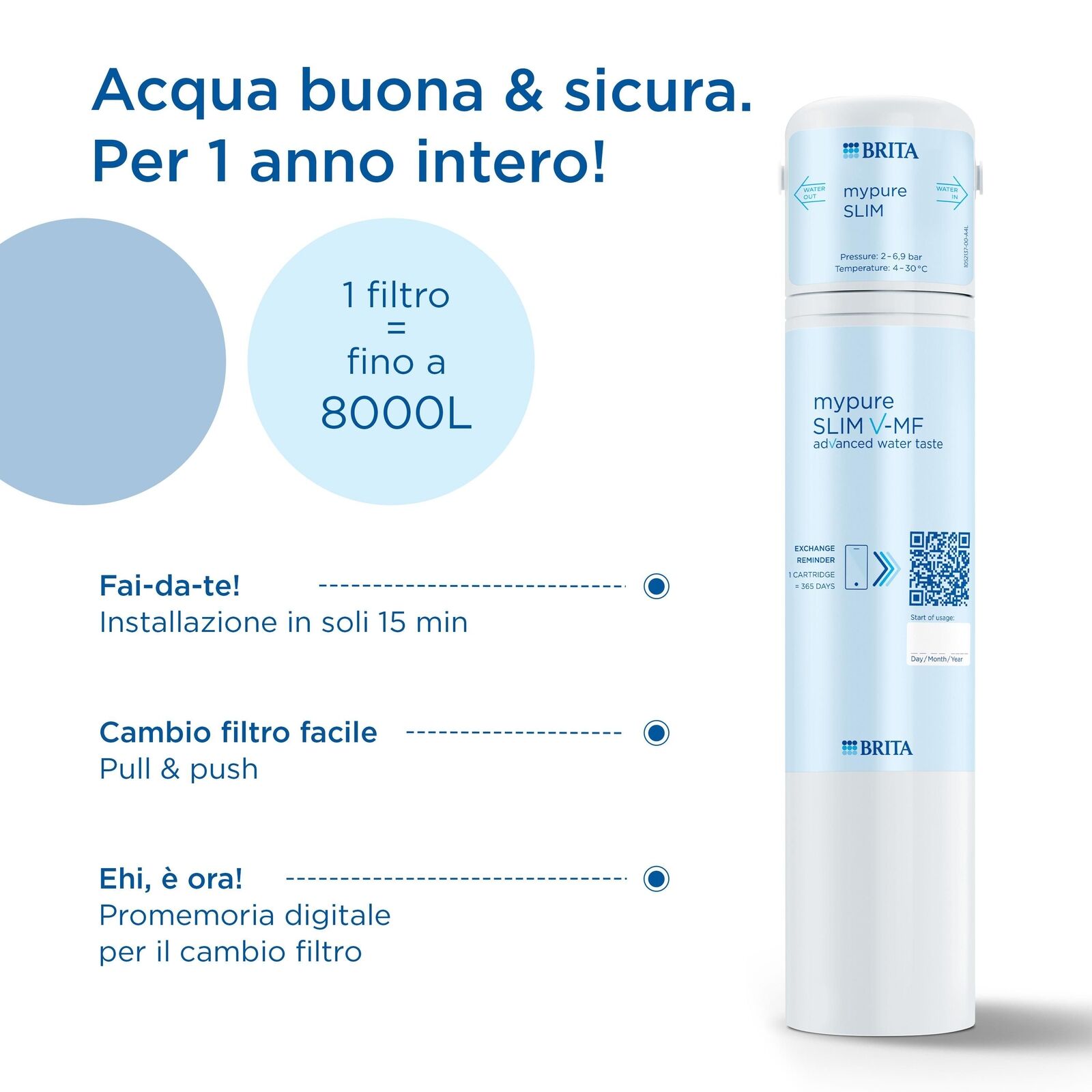 Brita Sistema filtrante mypure SLIM V-MF incl. 1x filtro (8000L) - sistema sottolavello per il tuo rubinetto per acqua buona e priva di batteri al 99,999%