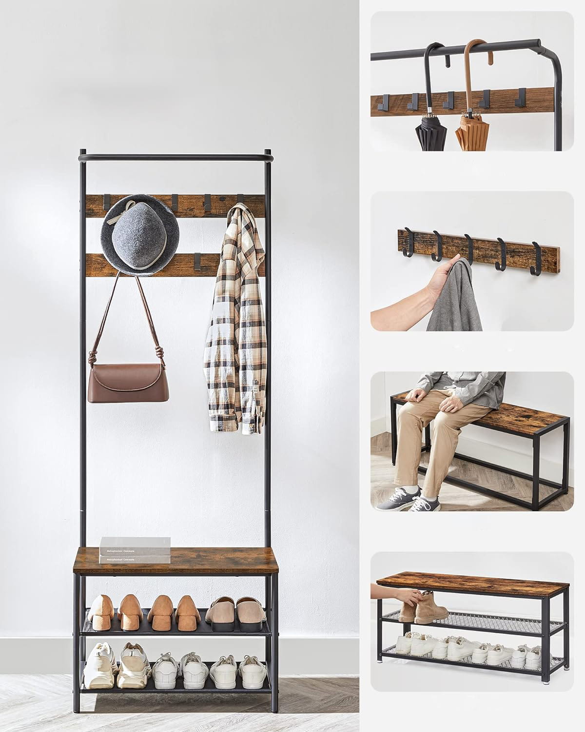 Appendiabiti Valora salvaspazio in acciaio marrone rustico