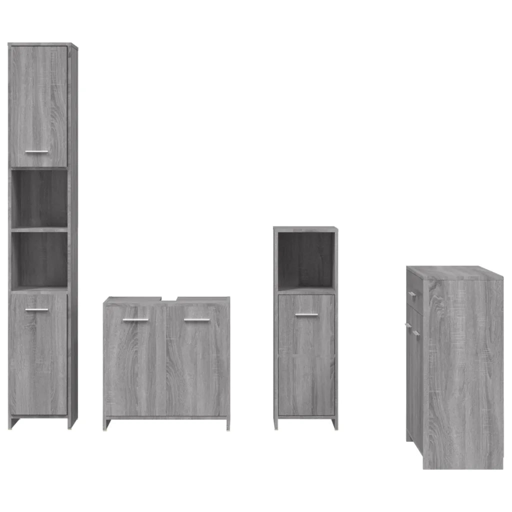 Set Mobili da Bagno 4 pz Grigio Sonoma in Legno Multistrato 3154410