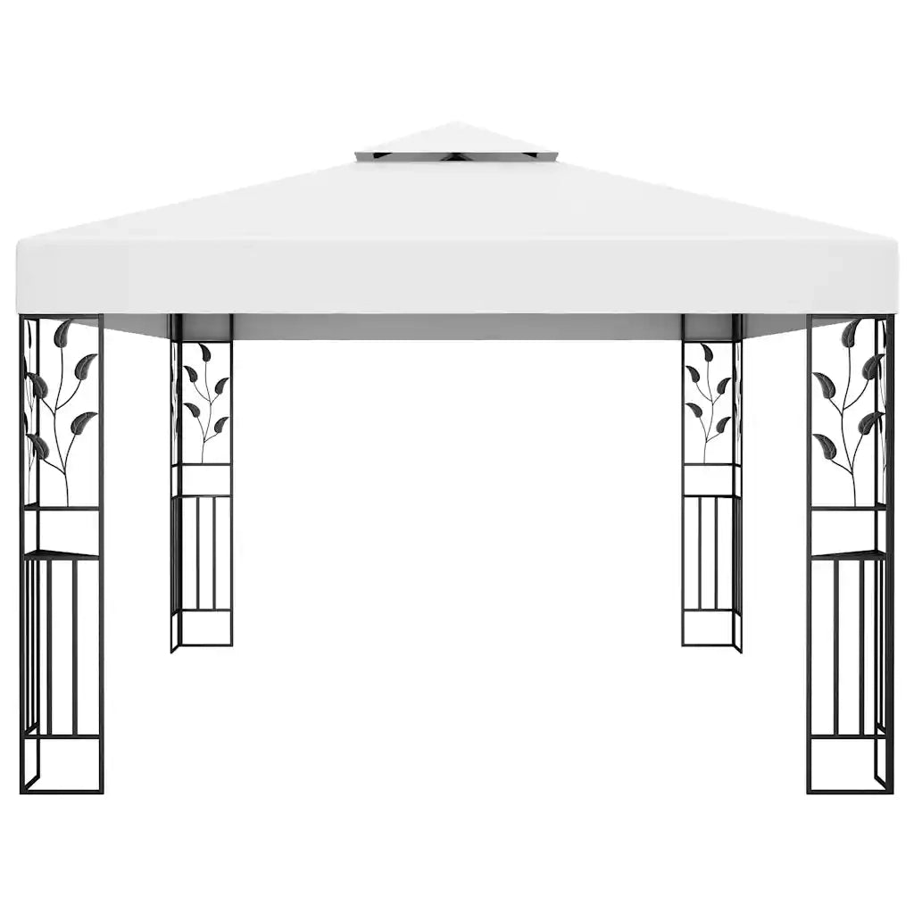 Gazebo con Tetto Doppio e Stringa di Luci LED 3x4 m Bianco