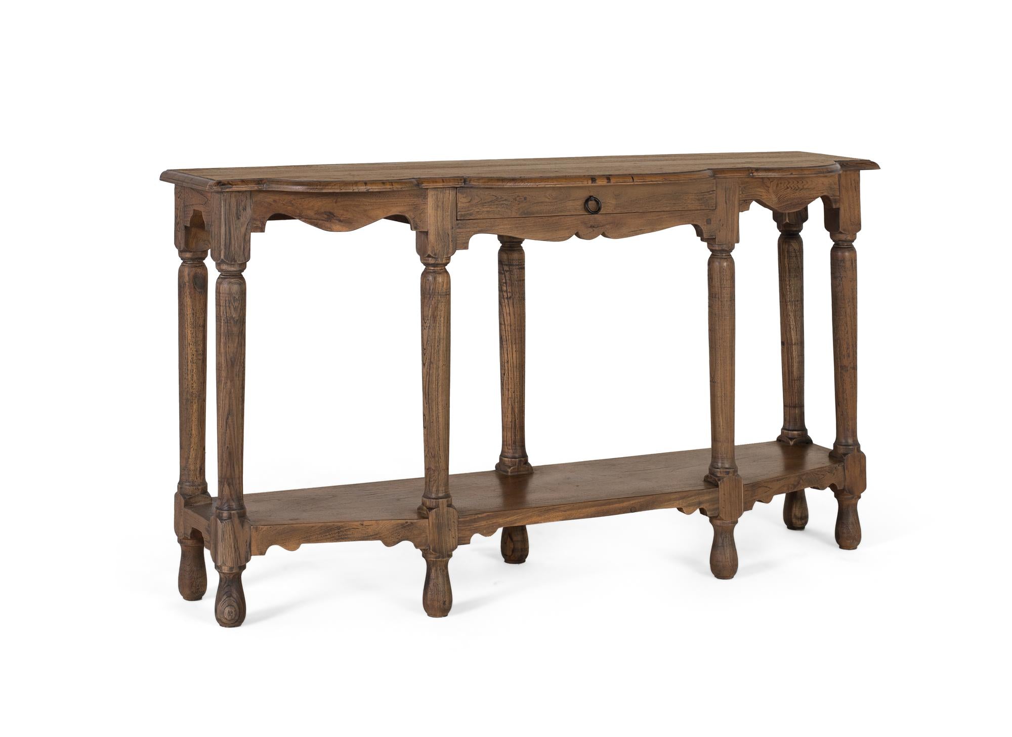 Consolle intagliata a mano in legno di teak riciclato