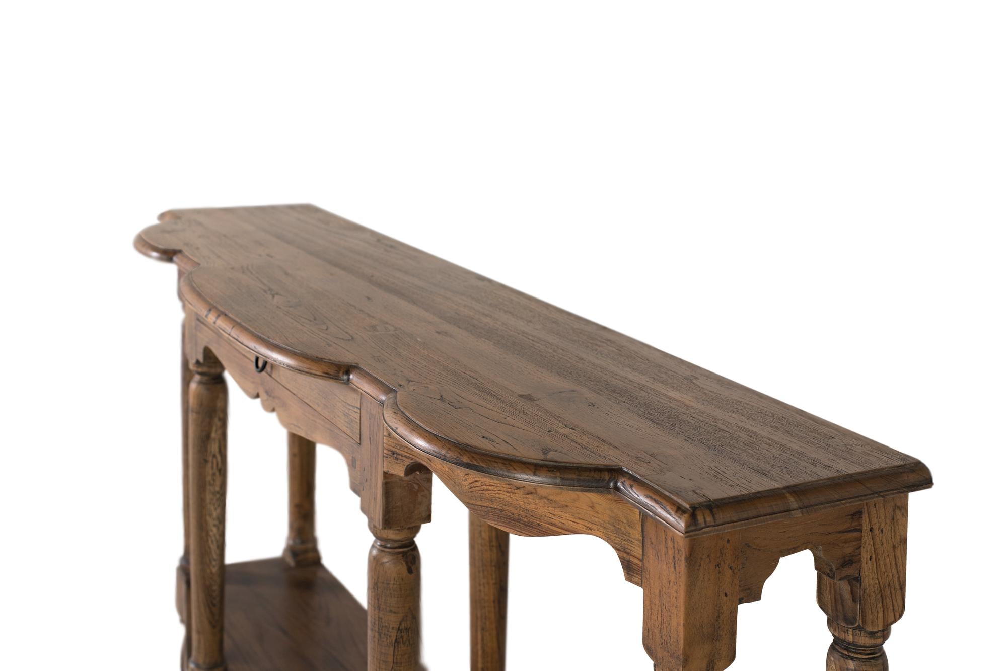 Consolle intagliata a mano in legno di teak riciclato