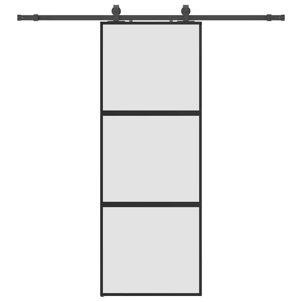 Porta Scorrevole Set Ferramenta Nera 76x205 cm Vetro Temperato