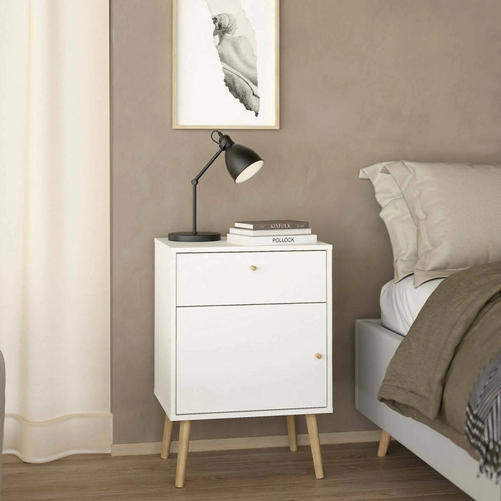 Comodino Antenati, Comò basso, Tavolino da notte, Mensola da letto, 50x39 h72 cm, Bianco