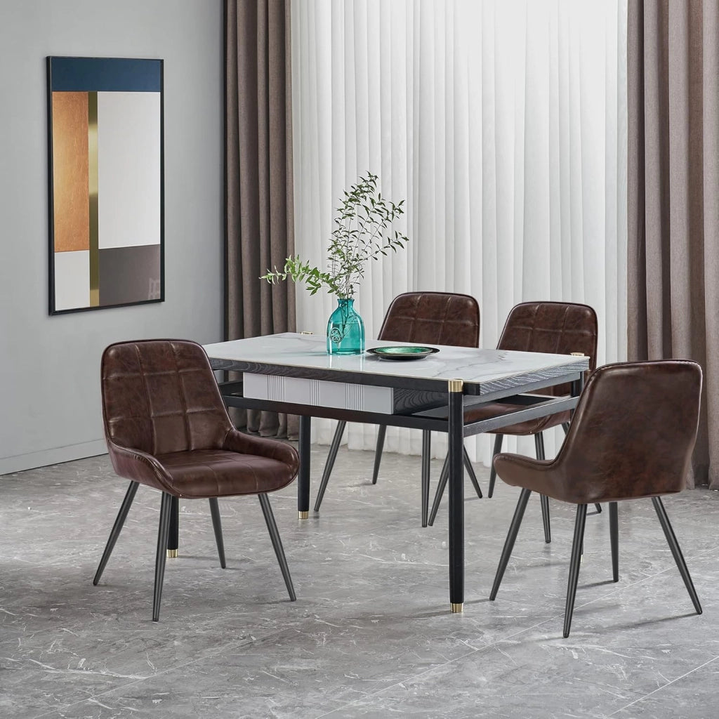 Set di 2 Sedie da Pranzo con Schienale Curvo, Sedie Ergonomiche in similpelle e Metallo, Poltroncina imbottita per Salotto, Ufficio, Camera da Letto, marrone scuro BH332dbr-2