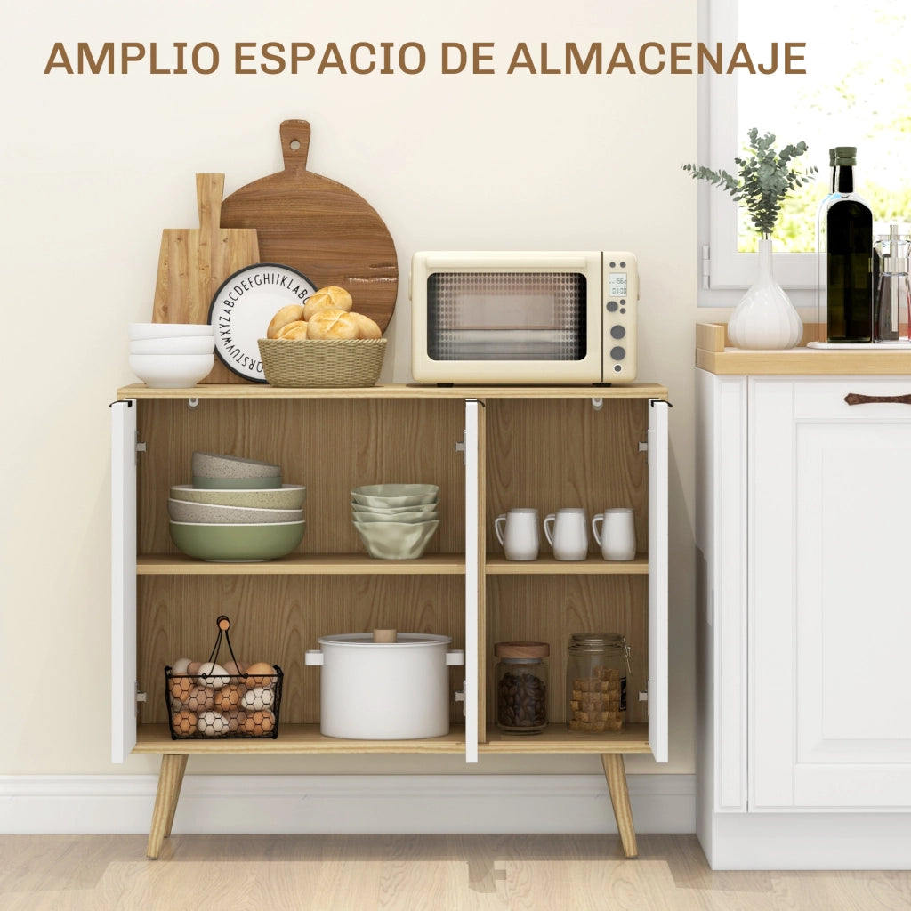 Buffet con Ante e Ripiani Regolabili ¨C zephmum ¨C Bianco e Naturale 91.5x35x77.4