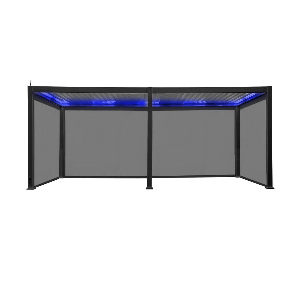 Pergola bioclimatica 3x6m elettrica in alluminio con led + 4 tende 3m,