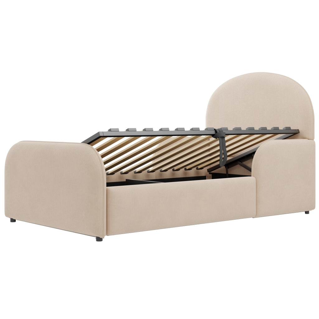 LETTO Polsterbett 90x200 cm con vano contenitore idraulico in velluto beige