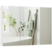 Armadio da Bagno con Specchio Armadio a Parete con 3 Porte Ripiani Regolabili 91,5x11,5x65 cm Bianco