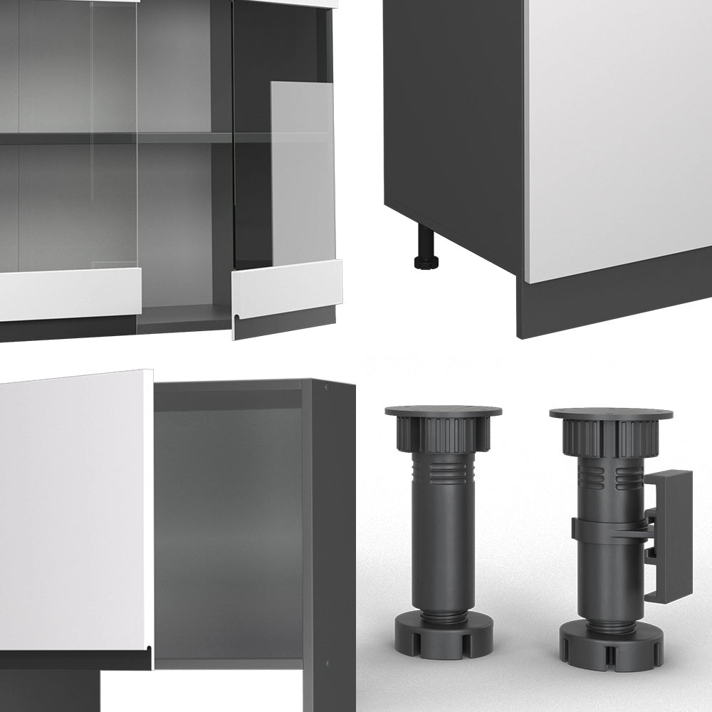 Vicco Cucina componibile Bianco/antracite 300 cm con armadio alto, PL Rovere