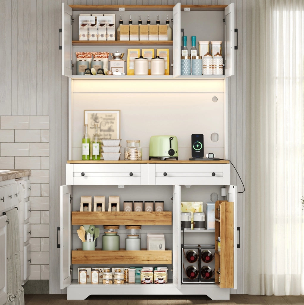 Dispensa alta in MDF con LED RGB, prese e organizer estraibili