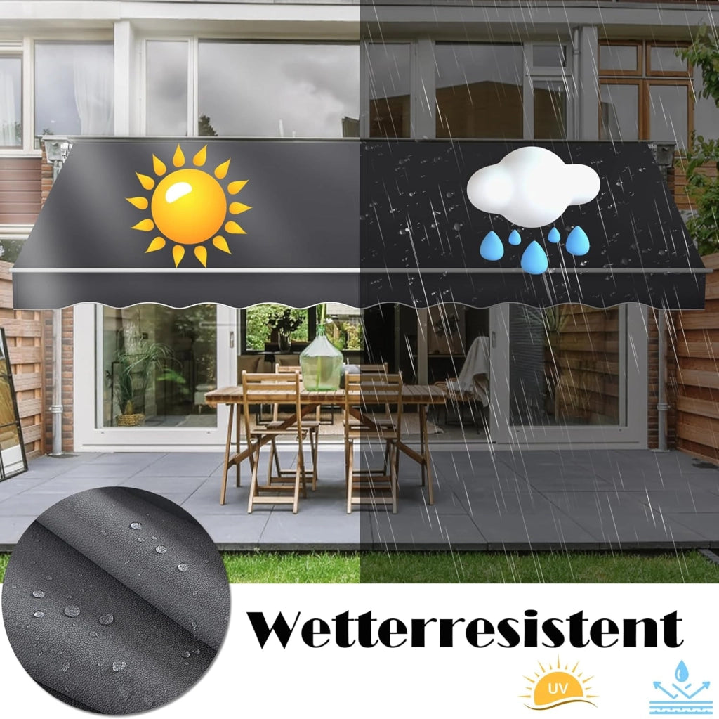 Tenda da sole con manovella manuale, 250 x 200 cm, tenda da sole per balcone, terrazza, impermeabile, protezione solare, antracite