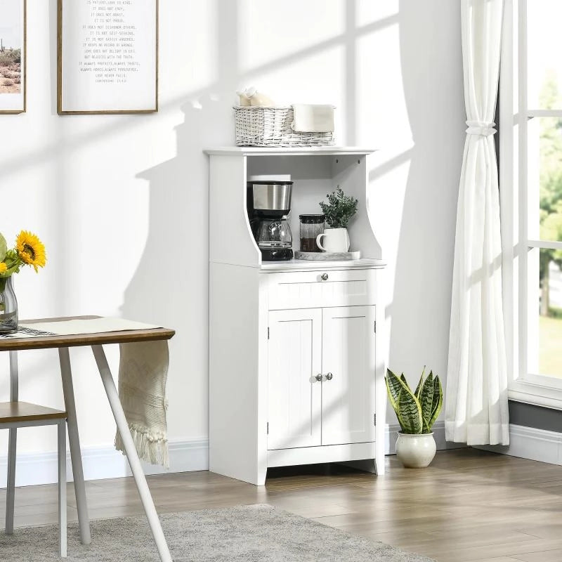 MOBILE CUCINA PER MICROONDE CON CASSETTO E ARMADIETTO 2 ANTE, 60X40X122.5 CM, BIANCO