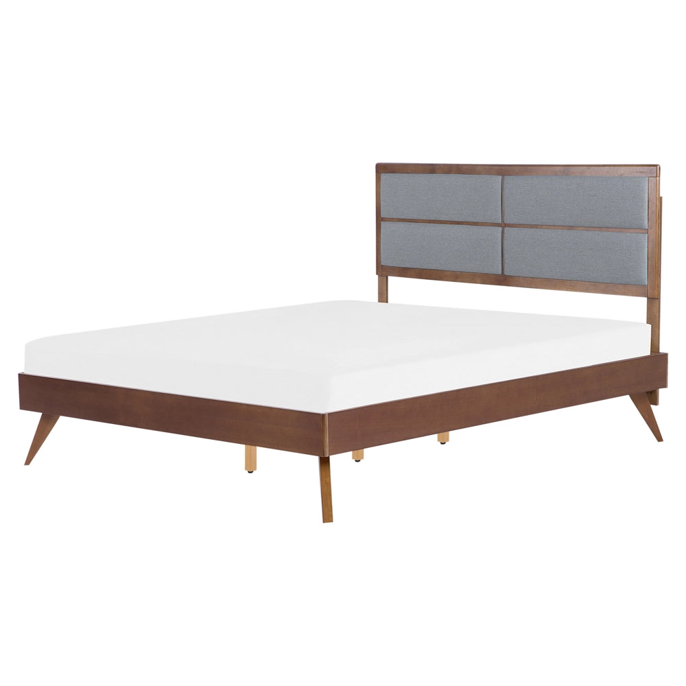 Letto 160 x 200 cm in frassino scuro con testiera imbottita in MDF e rete a doghe