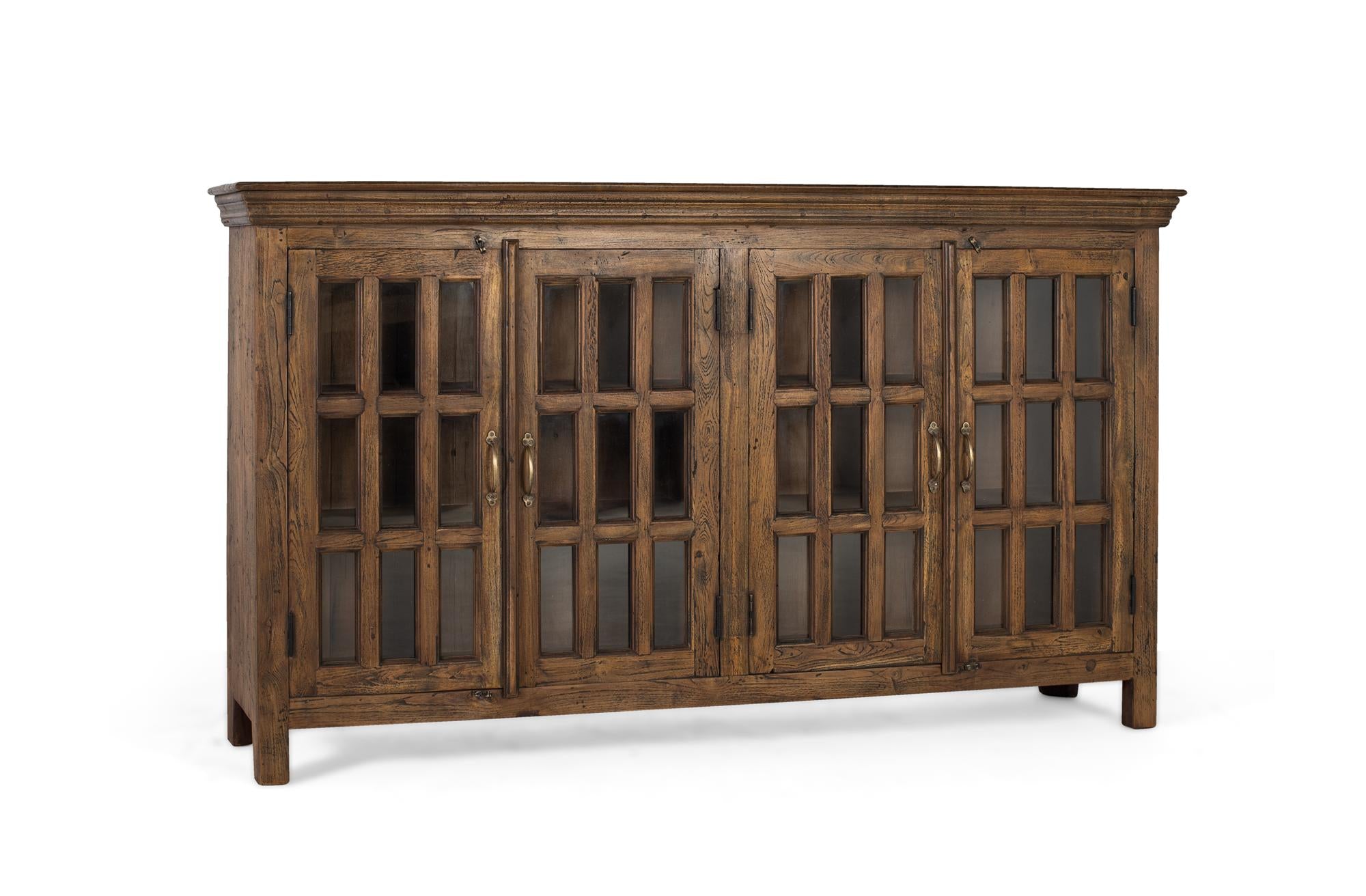 Credenza intagliata a mano in legno di teak riciclato