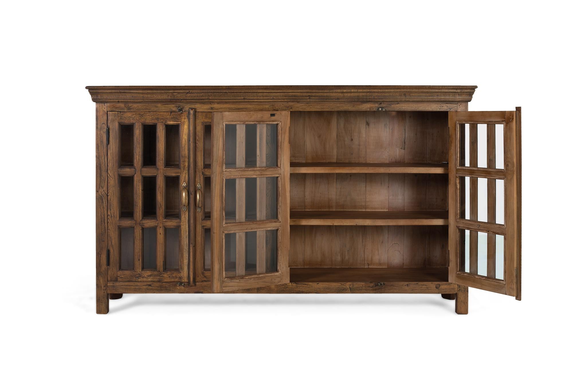 Credenza intagliata a mano in legno di teak riciclato