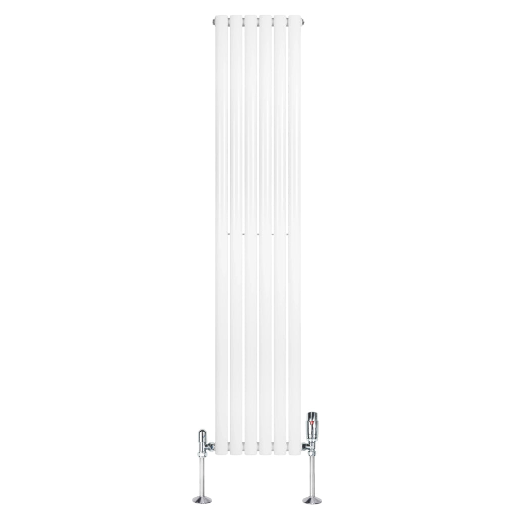 Radiatore Verticale Ovale 1800x360mm Bianco con Valvole TRV