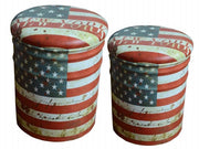 Set di 2 pouf contenitore Rotondo poggiapiedi in MDF PVC cm 30x30x37 - BUCH