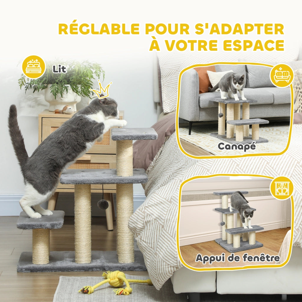 Scala per Animali Domestici Regolabile 3 Gradini ¨C Zephmum ¨C Grigio 52x34.5x54cm