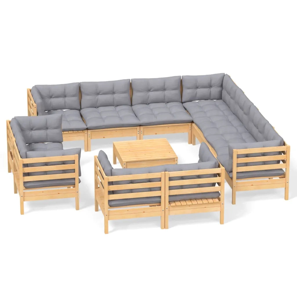 Set Divani da Giardino 12 pz con Cuscini Grigi Massello di Pino cod mxl 42563